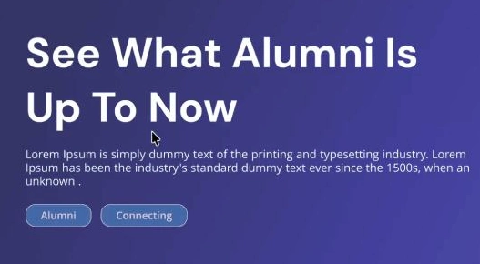 Detail of the alumni headline and the Alumni and Connecting shortcuts.