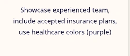 Team analysis excerpt: showcase an experienced team, include accepted insurance plans, and use healthcare colors.